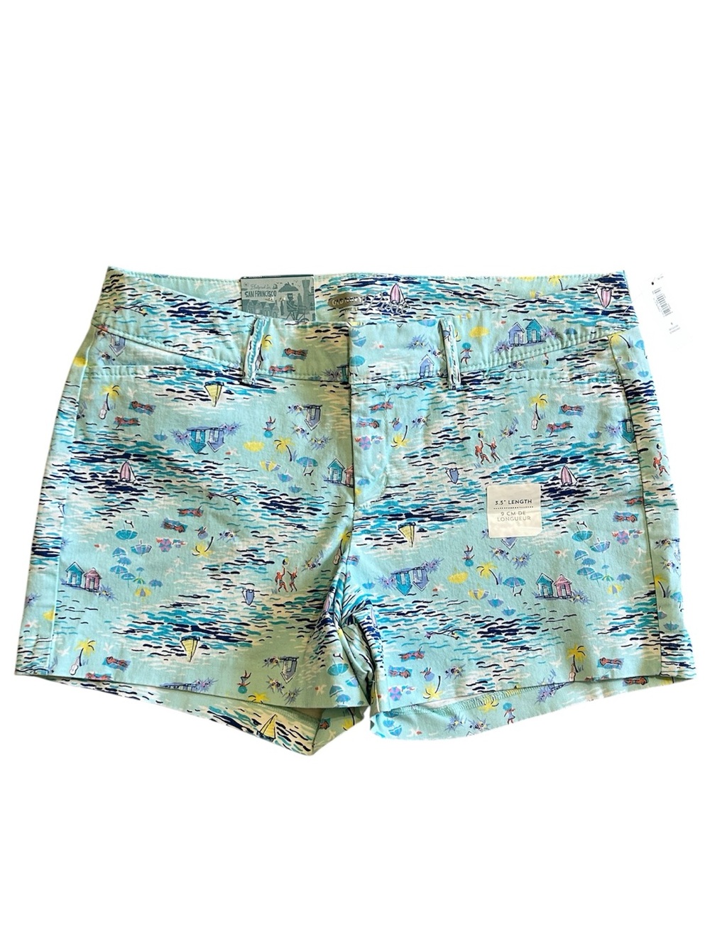 NWT Old Navy Pixie Shorts Beach Scene Print Cotton Chino Blue Women’s Size 6